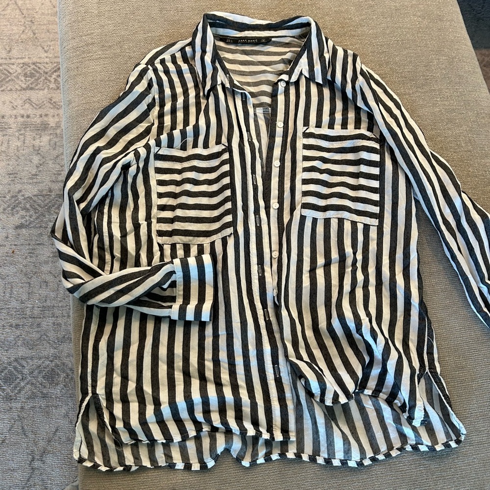 Zara‎ Striped Button-Up Shirt Long Sleeve Casual Top